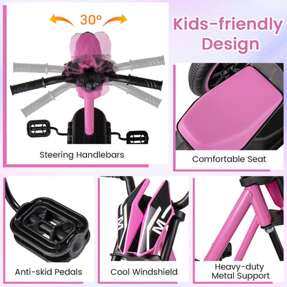 Kids Tricycle 3-Wheel Toddler Bike with Foot Pedals Forward Backward-Pink