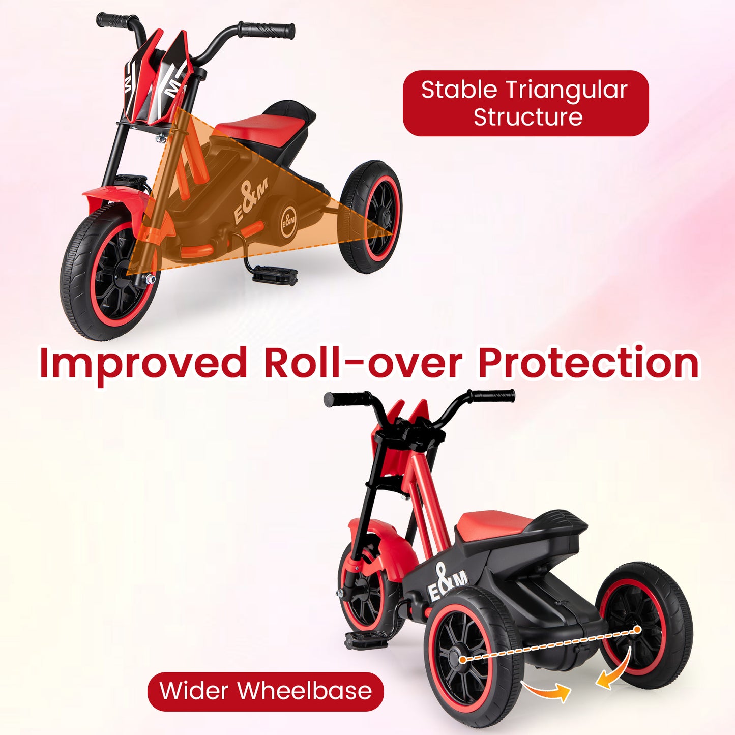 Kids Tricycle 3-Wheel Toddler Bike with Foot Pedals Forward Backward-Red
