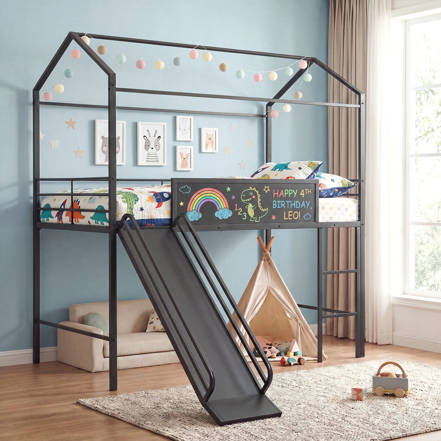 Kids Twin Size Loft Bed with Ladder and Slide for Bedroom