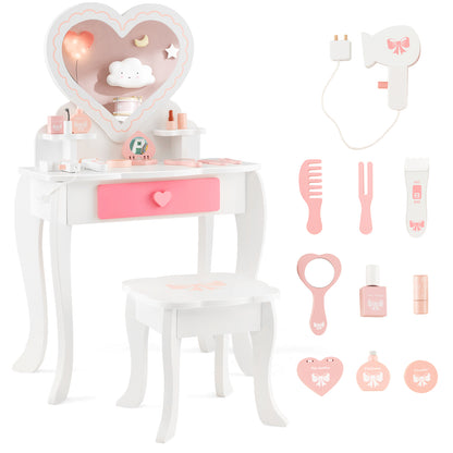 Kids Vanity Set with Heart-shaped Mirror-White