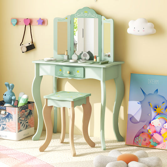 Kids Vanity Set with Tri-folding Mirror