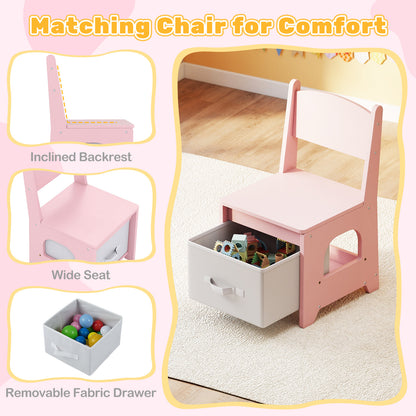 Kids Vanity Set Princess Girls Makeup Vanity Desk with Chair and 3-Color LED Lighted Mirror-Pink