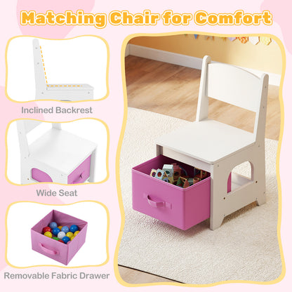 Kids Vanity Set Princess Girls Makeup Vanity Desk with Chair and 3-Color LED Lighted Mirror-White