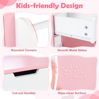 Kids Vanity Set with Chair and Mirror Makeup Dressing Desk with Storage Shelves and Drawers