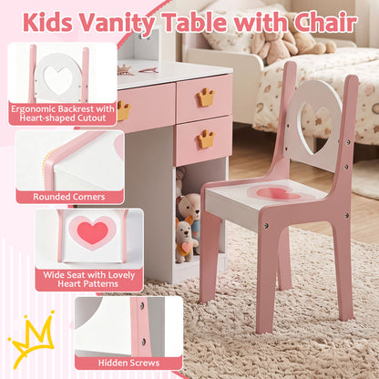 Kids Vanity Set with Crown Mirror and Chair