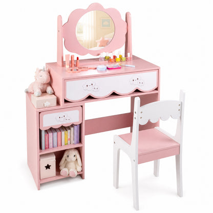 Kids Vanity Set with Rotating Mirror and Chair - Pink
