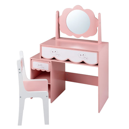 Kids Vanity Set with Rotating Mirror and Chair - Pink