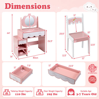 Kids Vanity Set with Rotating Mirror and Chair - Pink