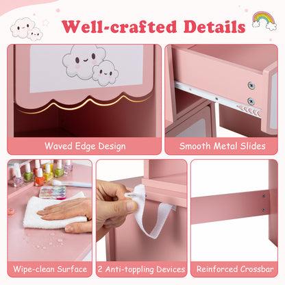 Kids Vanity Set with Rotating Mirror and Chair - Pink