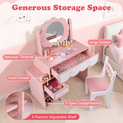 Kids Vanity Set with Rotating Mirror and Chair - Pink