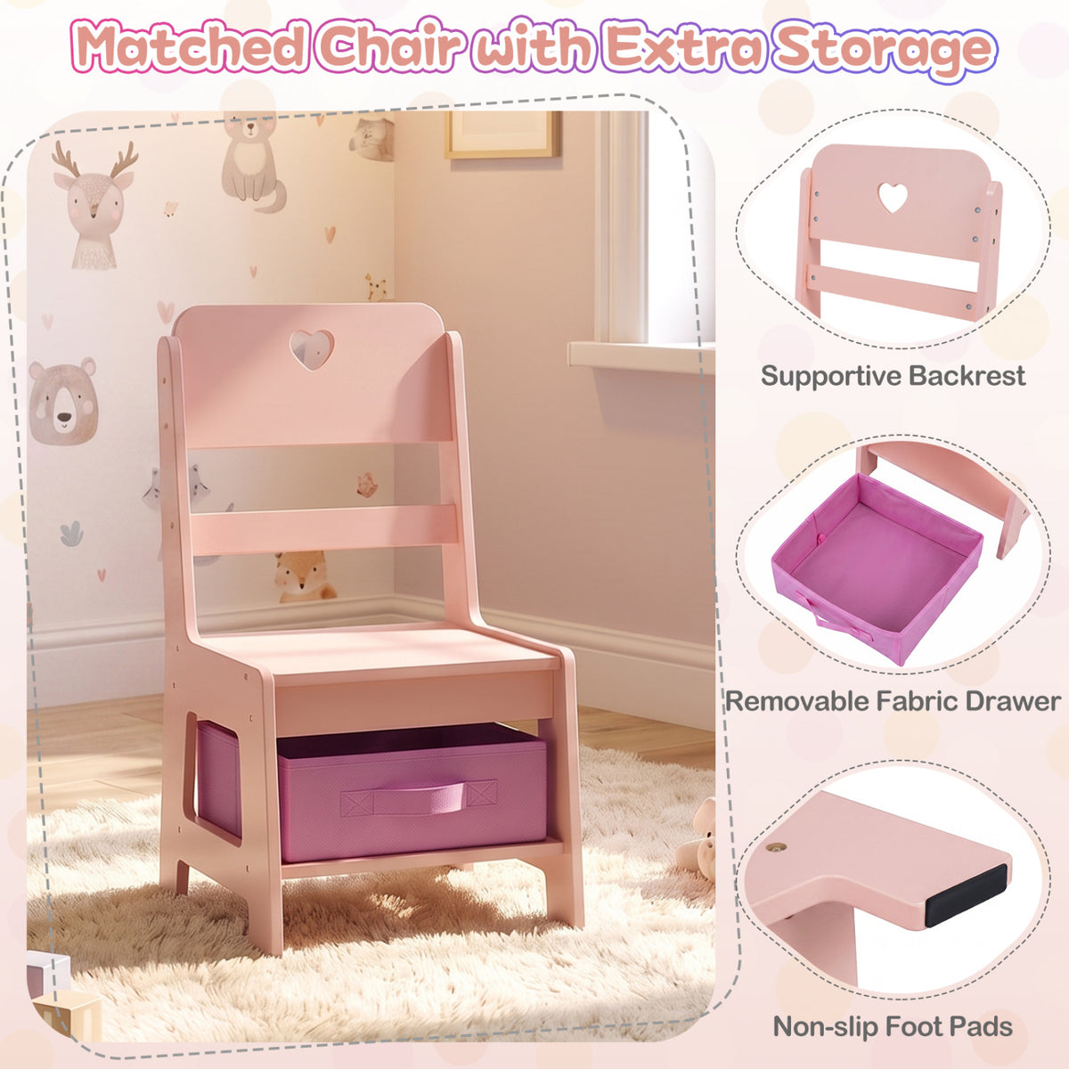 Kids Vanity Set with Colorful LED Lights and Jewelry Stand for Toddlers