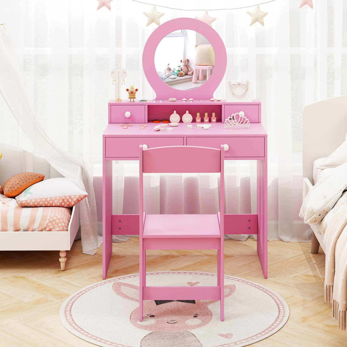 Kids Vanity Set with Mirror Princess Makeup Dressing Desk and Chair Set with Mirror