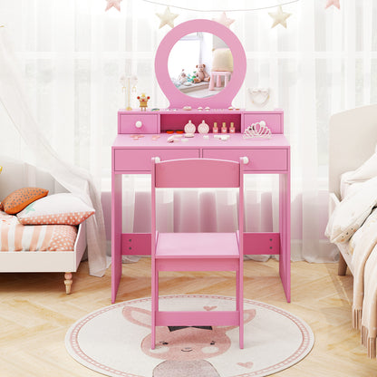 Kids Vanity Set with Mirror Princess Makeup Dressing Desk and Chair Set with Mirror