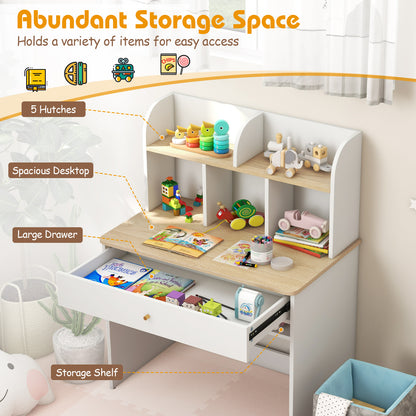 Kids Wooden Study Desk Writing Table with Hutch and Drawer