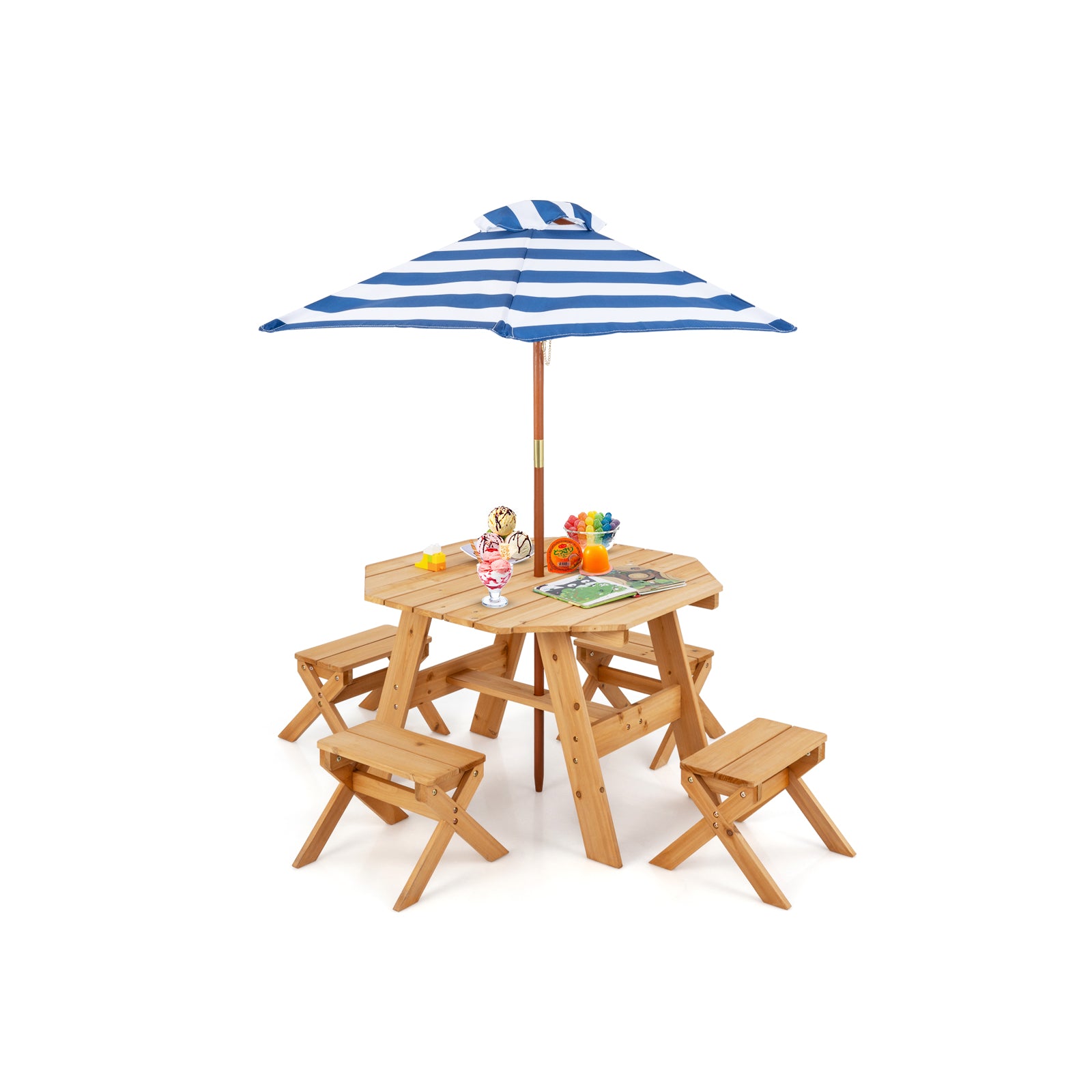 Kids Wooden Table Set for Children Aged 3+ Years-Natural - Natural