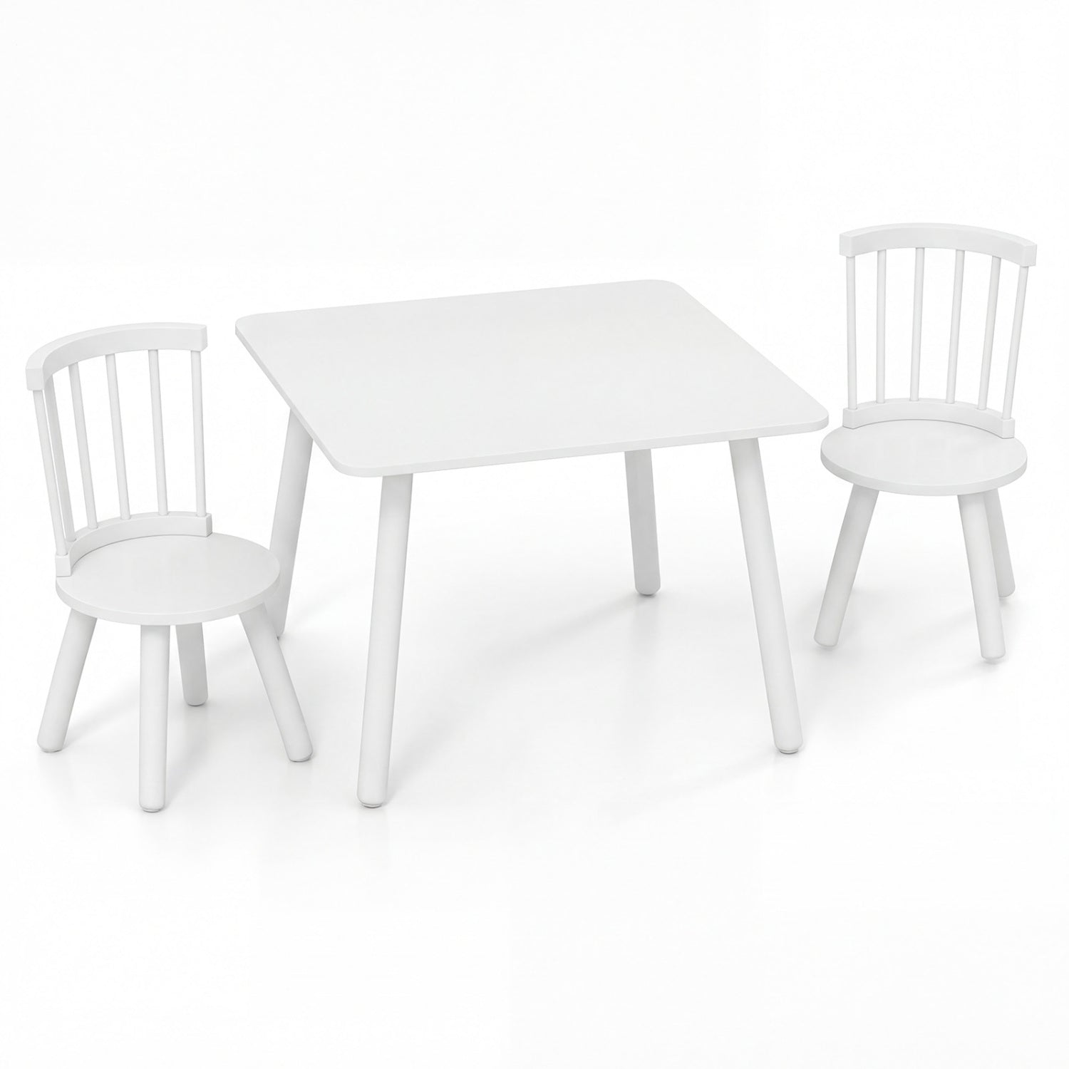 Kids Wooden Table and Chairs Set 3-Piece Toddler Furniture with Pine Wood Frame-White