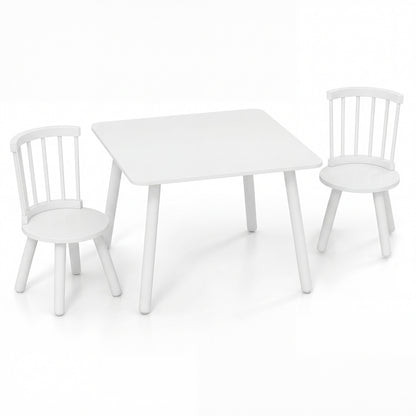 Kids Wooden Table and Chairs Set 3-Piece Toddler Furniture with Pine Wood Frame-White