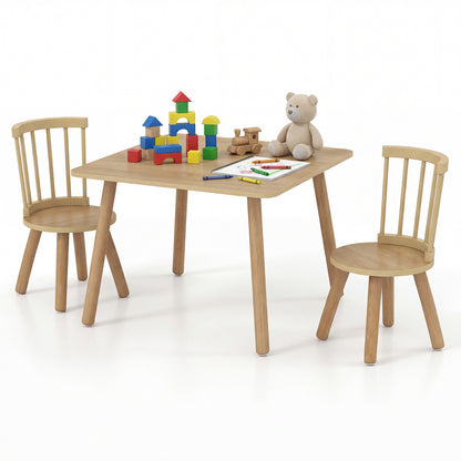 Kids Wooden Table and Chairs Set 3-Piece Toddler Furniture with Pine Wood Frame-Natural