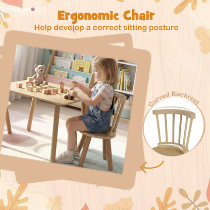 Kids Wooden Table and Chairs Set 3-Piece Toddler Furniture with Pine Wood Frame-Natural