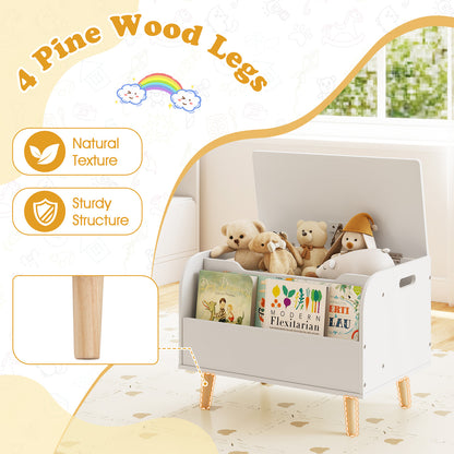 Kids Wooden Toy Box with Front Bookshelf and 4 Solid Wood Legs for Playroom-White