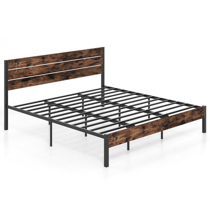 Full/King/Queen/Twin Size Bed Frame with High Headboard and Mute Bar-King Size - King Size