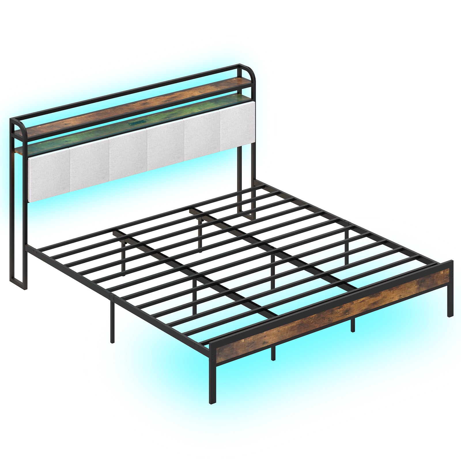 Twin/Full/Queen/King Size Bed Frame with LED Light and Charging Station-Full Size - King Size