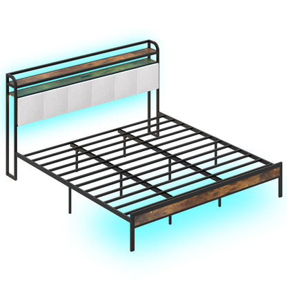 Twin/Full/Queen/King Size Bed Frame with LED Light and Charging Station-Full Size - King Size