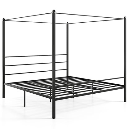 Twin/Full/Queen Size Metal Canopy Bed Frame with Slat Support-Queen Size - Default