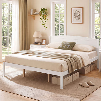 King Size Wooden Platform Bed Frame with Curved Headboard