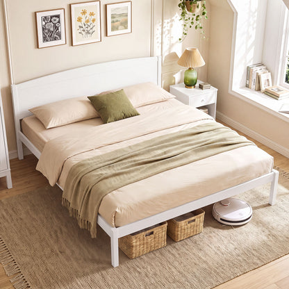 King Size Wooden Platform Bed Frame with Curved Headboard