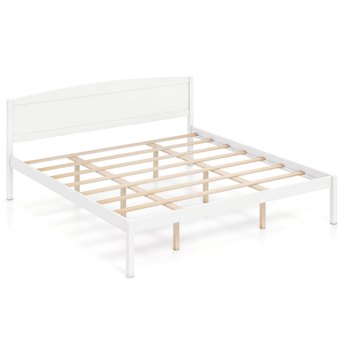 King Size Wooden Platform Bed Frame with Curved Headboard