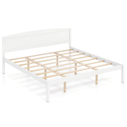 King Size Wooden Platform Bed Frame with Curved Headboard
