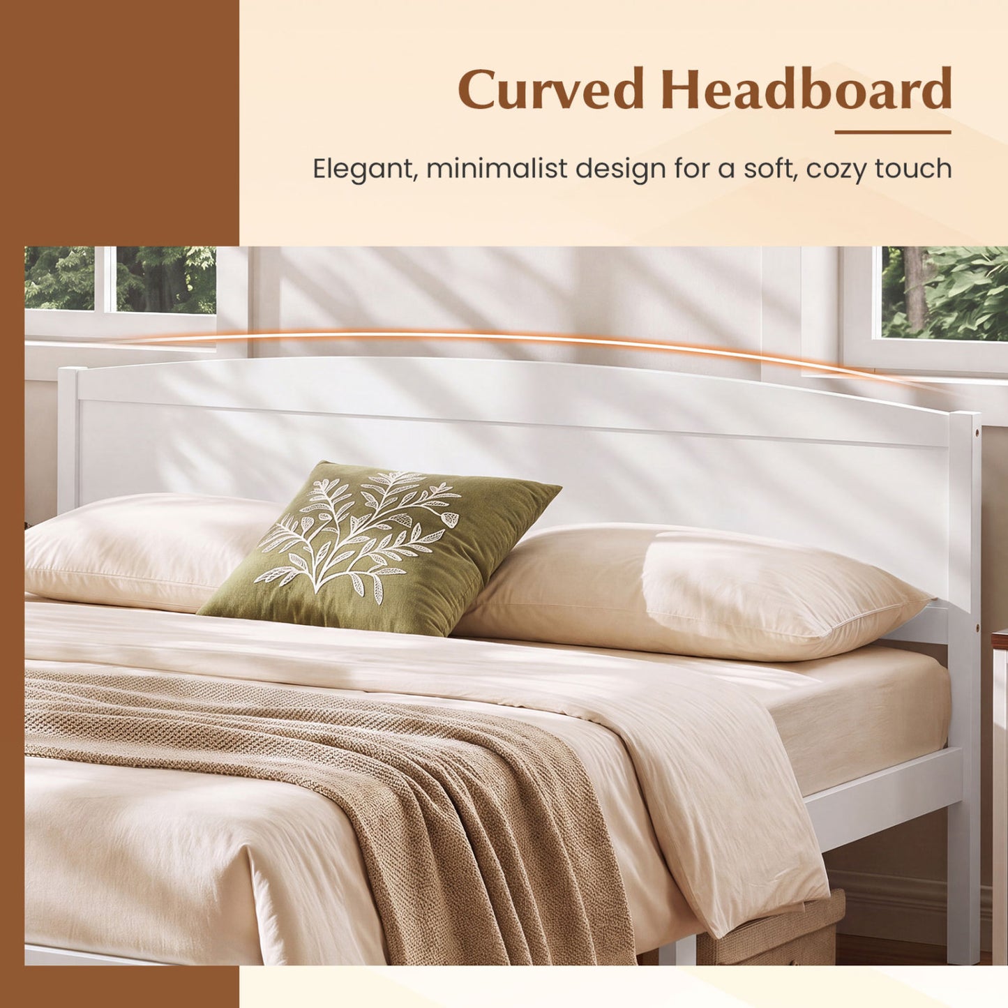 King Size Wooden Platform Bed Frame with Curved Headboard