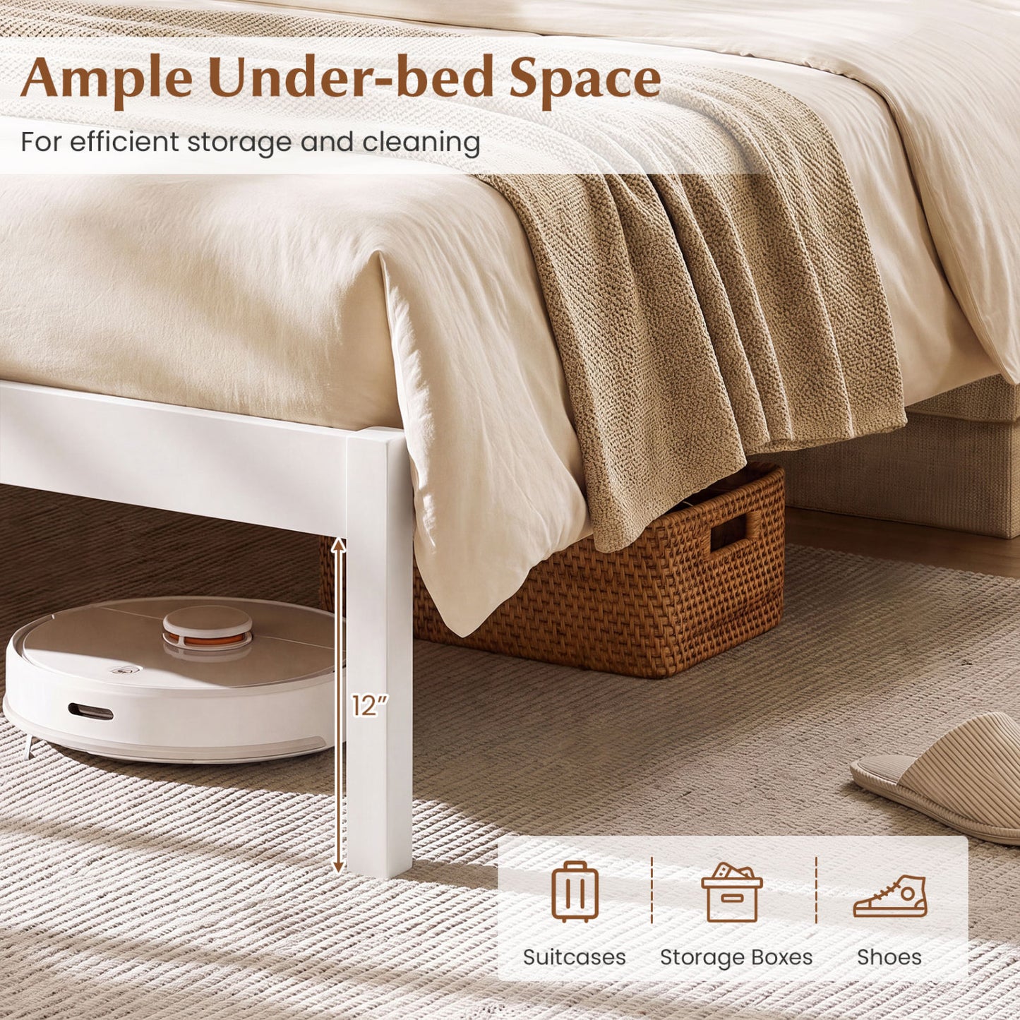 King Size Wooden Platform Bed Frame with Curved Headboard