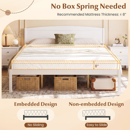 King Size Wooden Platform Bed Frame with Curved Headboard