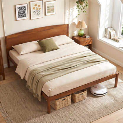 King Size Wooden Platform Bed Frame with Curved Headboard