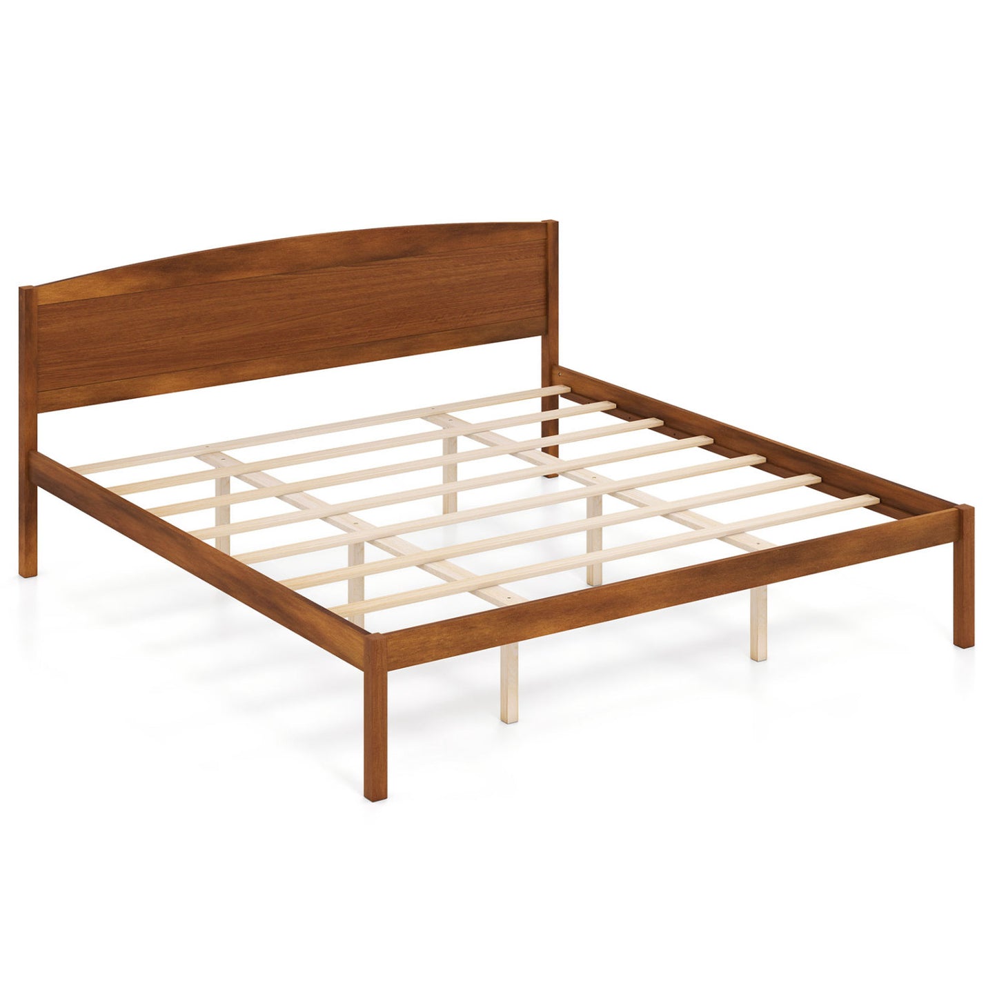 King Size Wooden Platform Bed Frame with Curved Headboard