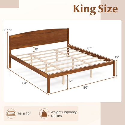 King Size Wooden Platform Bed Frame with Curved Headboard