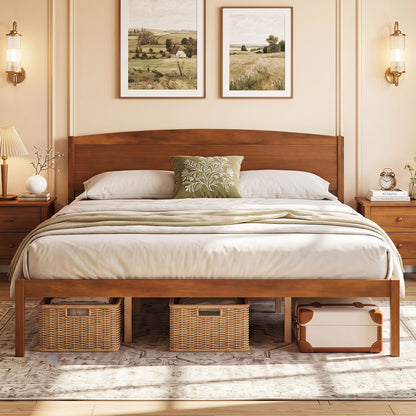 King Size Wooden Platform Bed Frame with Curved Headboard