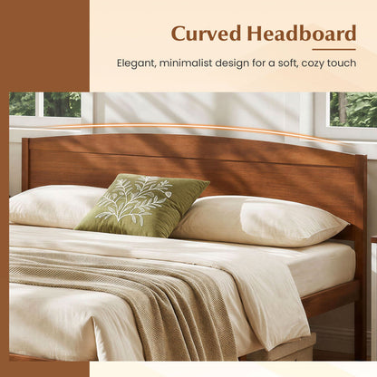 King Size Wooden Platform Bed Frame with Curved Headboard