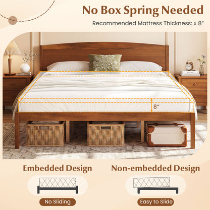 King Size Wooden Platform Bed Frame with Curved Headboard