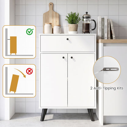 Kitchen Buffet Cabinet with 1 Drawer 2 Doors and Adjustable Shelf-White