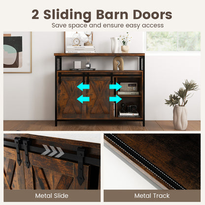 Buffet Cabinet with 3-Level Adjustable Shelves and 2 Sliding Barn Doors-Rustic Brown