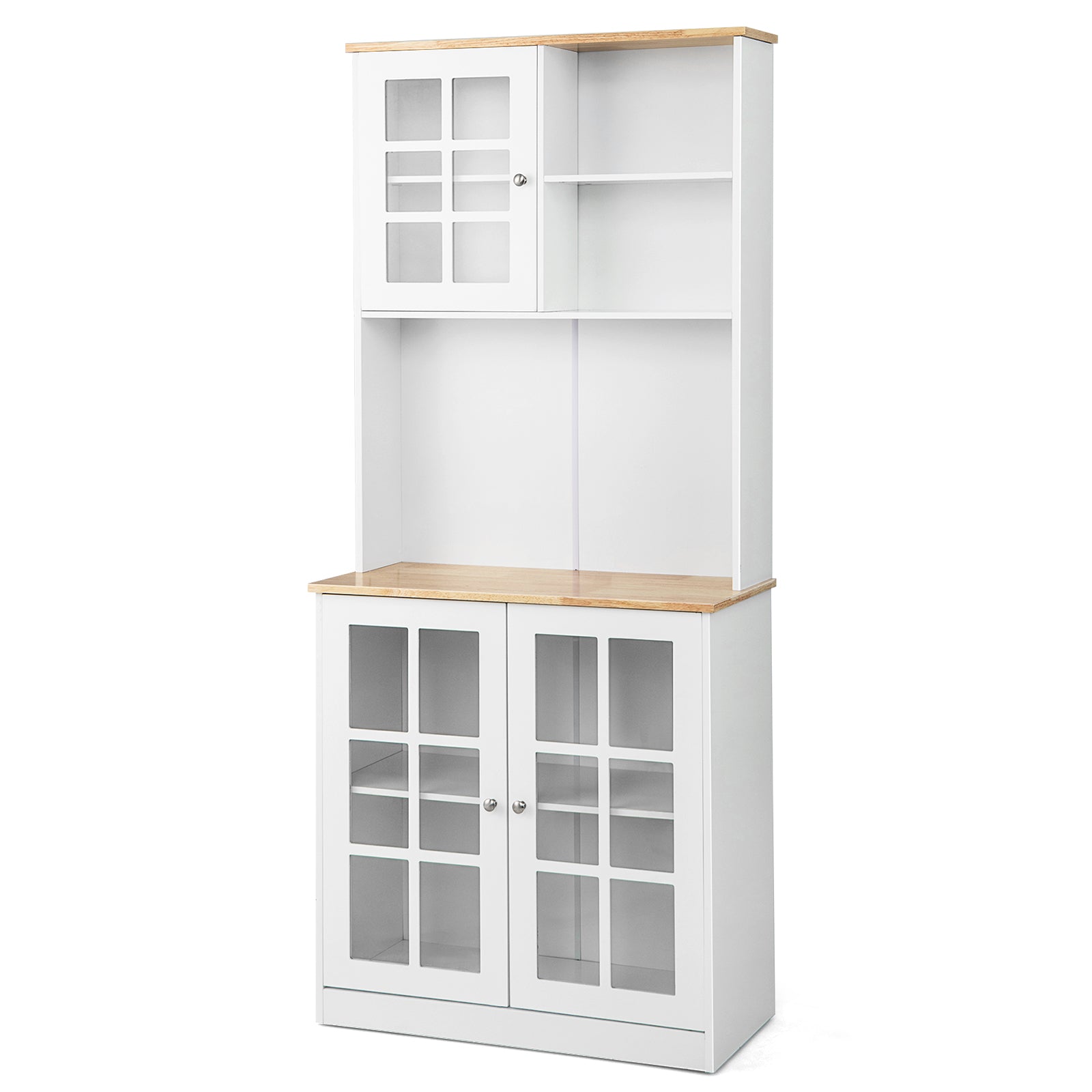 72 Inch Freestanding Pantry Cabinet with Hutch and Adjustable Shelf-White