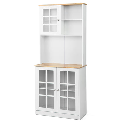 72 Inch Freestanding Pantry Cabinet with Hutch and Adjustable Shelf-White