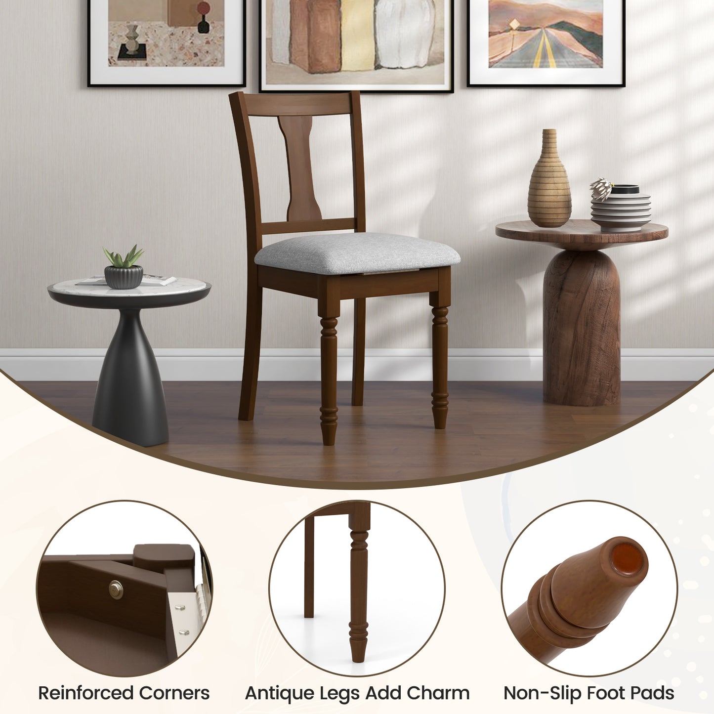 Set of 2 Kitchen Dining Chair with Linen Fabric and Storage Space