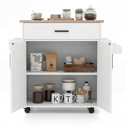Kitchen Island Cart Rolling Kitchen Storage Island with Drawer-White