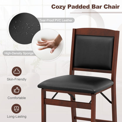 Set of 2 Folding Kitchen Island Stool with Rubber Wood Legs-Brown