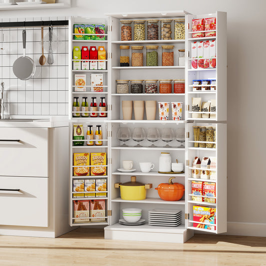 Kitchen Pantry Cabinet 65.5 Inch Freestanding Tall Buffet Cupboard-White