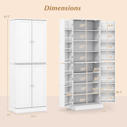 Kitchen Pantry Cabinet 65.5 Inch Freestanding Tall Buffet Cupboard-White